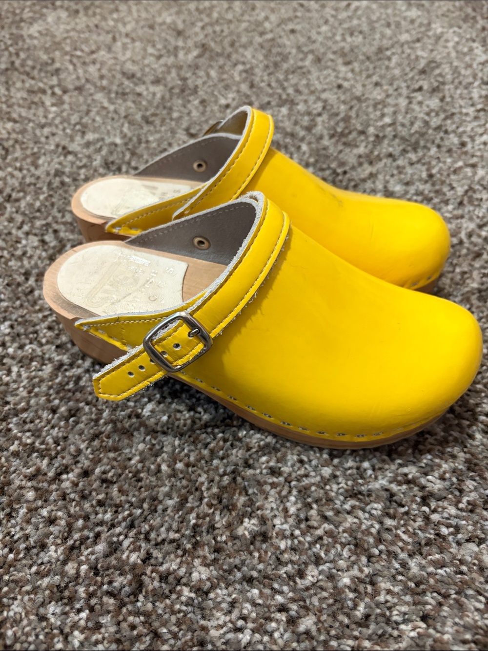 Kids Yellow Leather Sven Swedish Clog with Adjustable Buckle